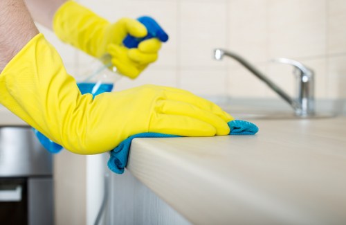 Team member reviewing safety procedures before cleaning